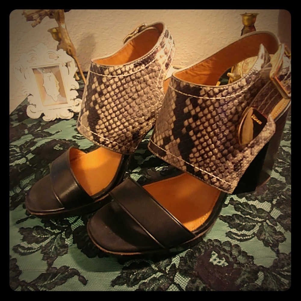 Snake skin Coach Heels with gold hardware.